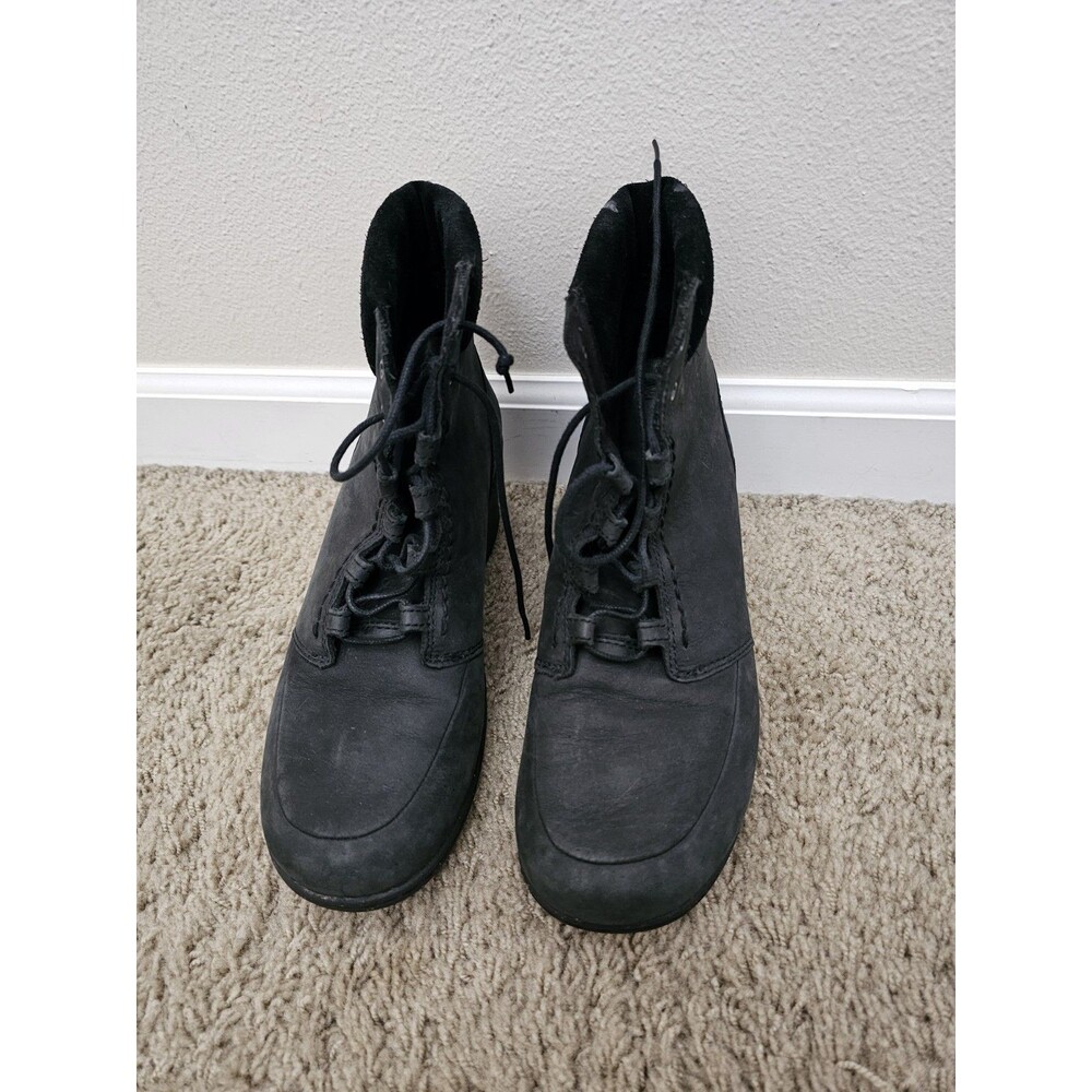 KEEN Akita Womens Size 10 Black Suede Leather Lace Up Ankle Wedge Boots 1007689
